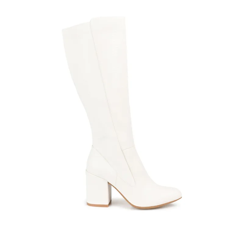 TAVIA KNEE-HIGH BOOTS IN WIDE CALF - White Lizard sold by Journee Collection