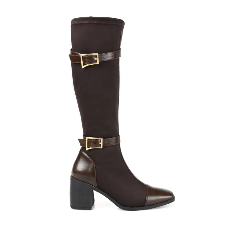 GAIBREE STRETCHY BOOTS IN WIDE CALF - Chocolate sold by Journee Collection