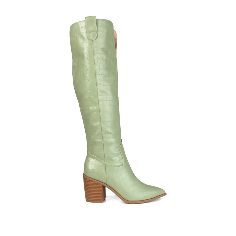 THERESE COWGIRL BOOTS IN CROCO - Green Croco made by Journee Collection