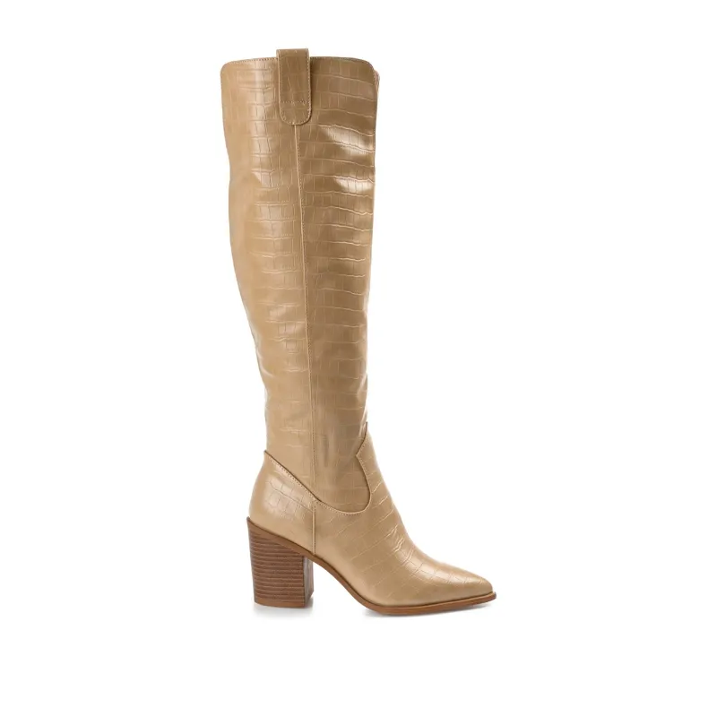 THERESE COWGIRL BOOTS IN CROCO - Tan Croco sold by Journee Collection