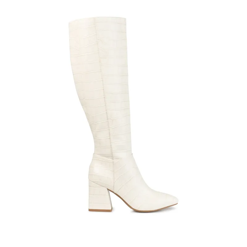 LANDREE KNEE-HIGH BOOTS IN WIDE CALF - Bone sold by Journee Collection