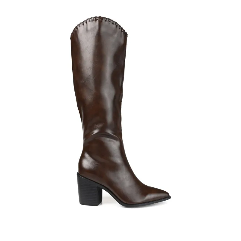 DARIA COWGIRL BOOTS IN WIDE CALF - Brown PU made by Journee Collection