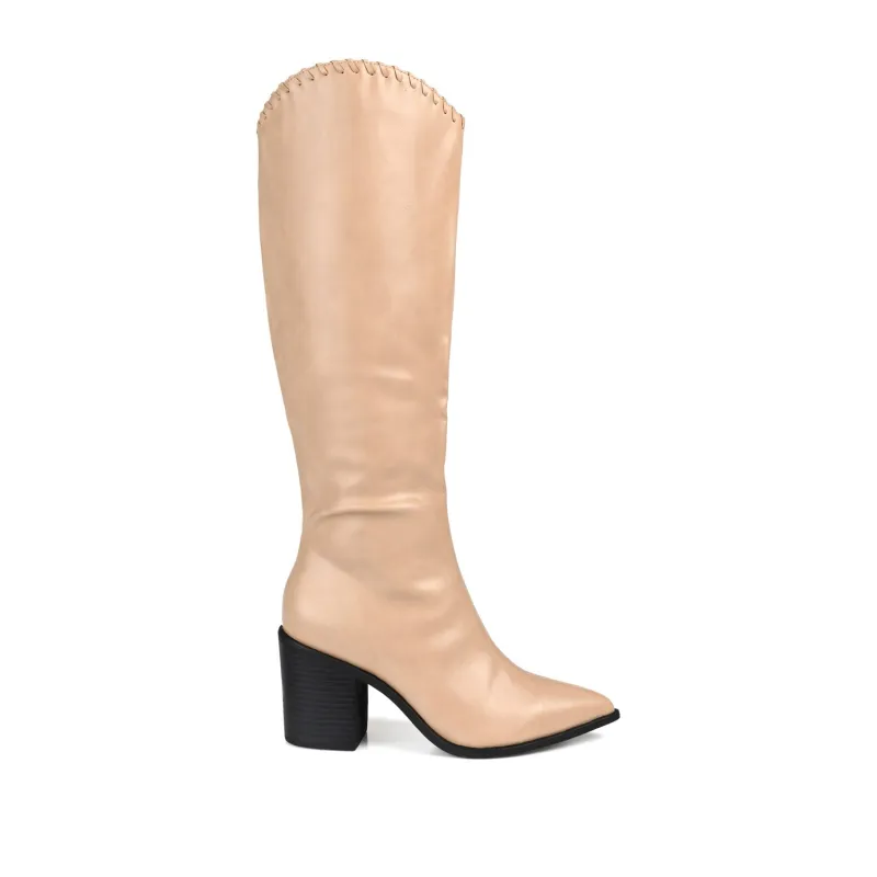 DARIA COWGIRL BOOTS IN WIDE CALF - Tan PU made by Journee Collection