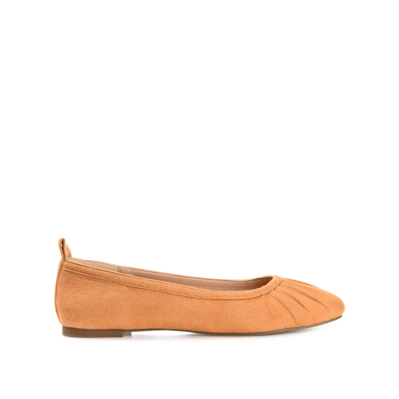 TANNYA RUCHED BALLET FLATS IN FAUX SUEDE - Tan sold by Journee Collection