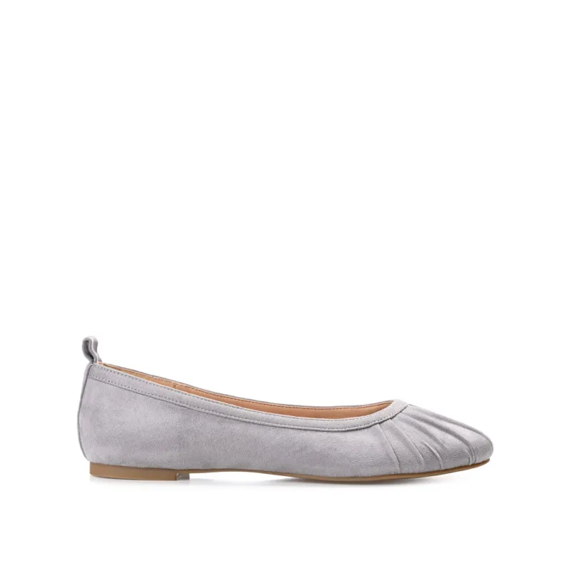 TANNYA RUCHED BALLET FLATS IN FAUX SUEDE - Grey sold by Journee Collection