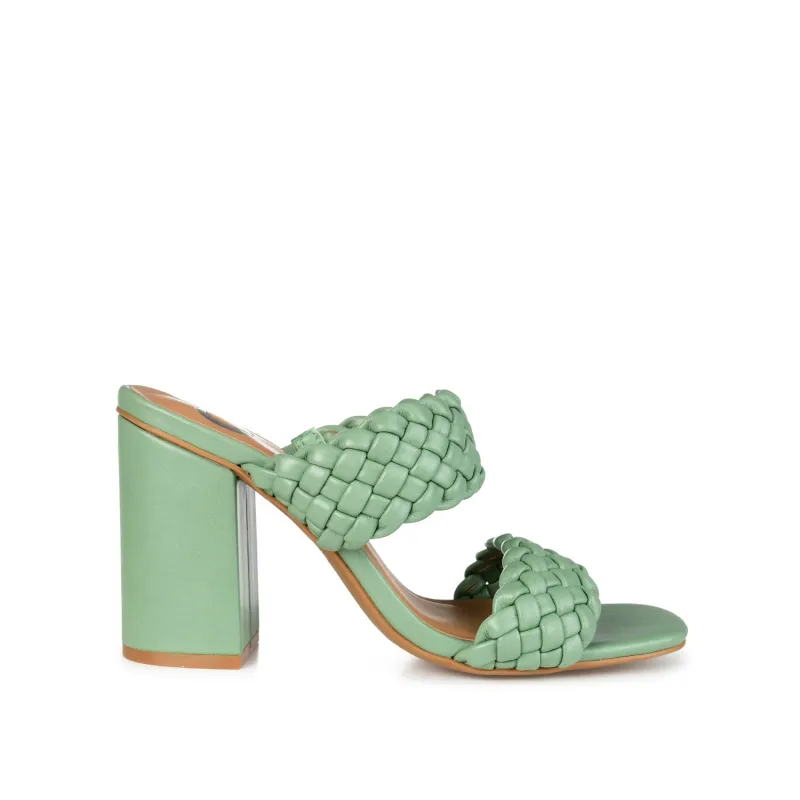 MELISSA MULE BLOCK HEELS IN VEGAN LEATHER - Green made by Journee Collection