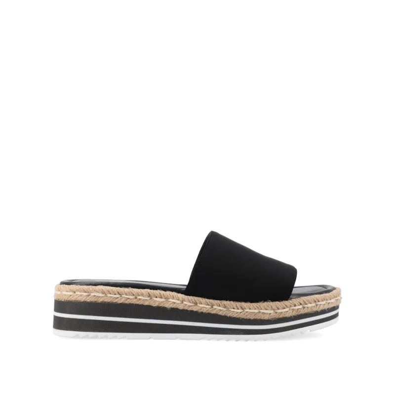 ROSEY ESPADRILLE WEDGE HEELED SLIDE SANDALS - Black Fabric sold by Journee Collection