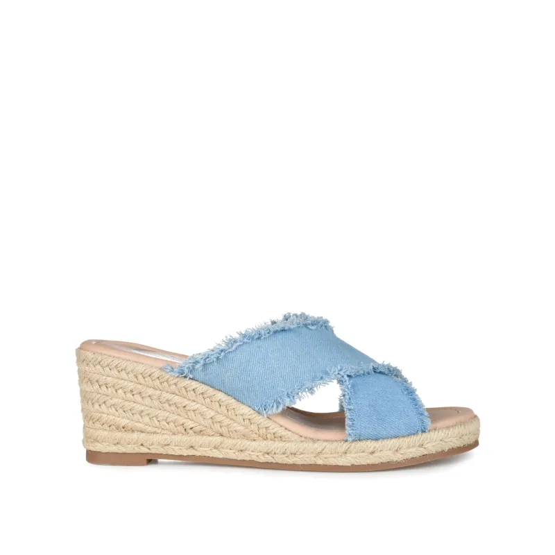 SHANNI ESPADRILLE WEDGE HEELED SANDALS - Light Denim sold by Journee Collection