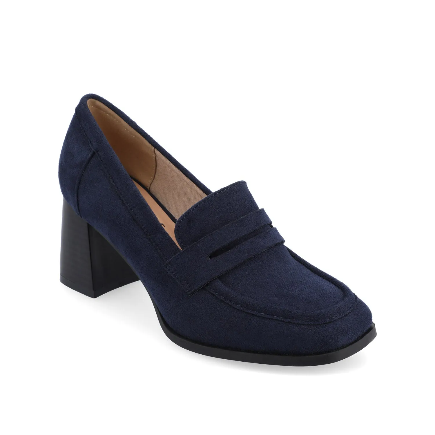 MALLEAH BLOCK HEEL LOAFERS - Navy Nubuck sold by Journee Collection product image thumbnail 2