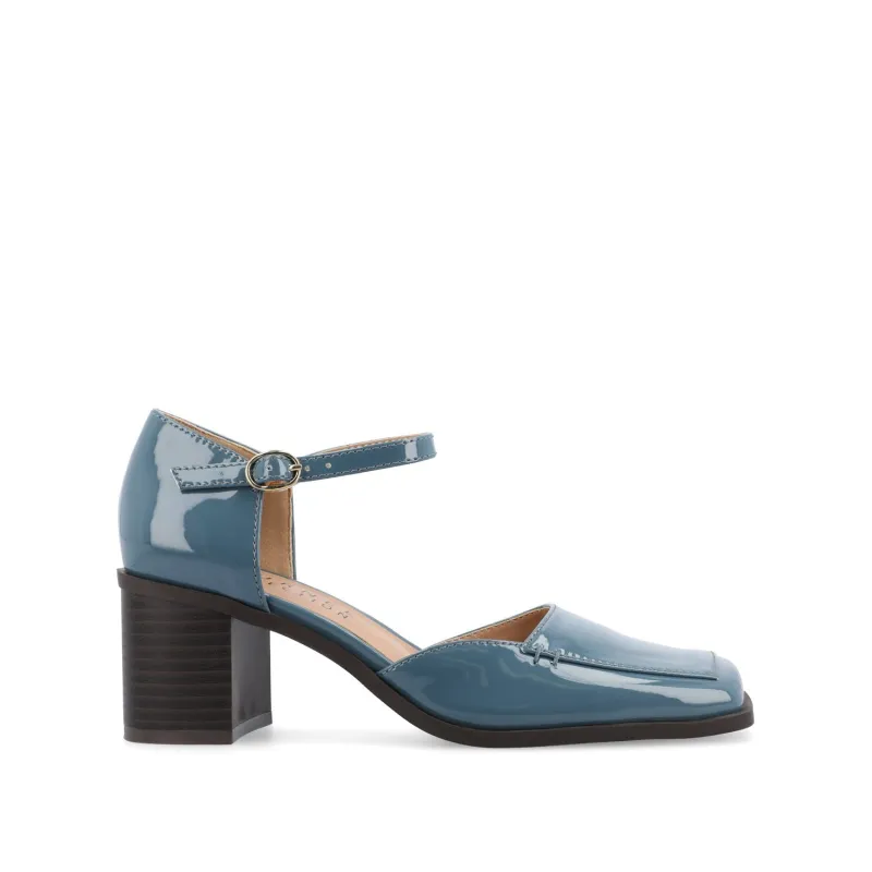 EVANGELINE BLOCK D'ORSAY HEELS IN PATENT - Patent Blue sold by Journee Collection