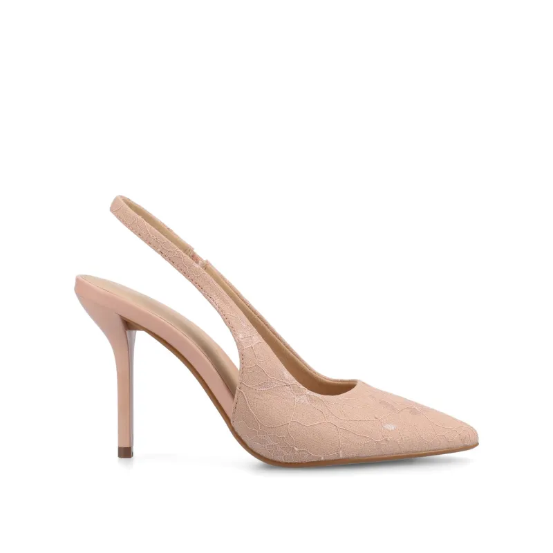 ELENNEY SLINGBACK STILETTO HEELS IN STATEMENT - Blush Lace sold by Journee Collection