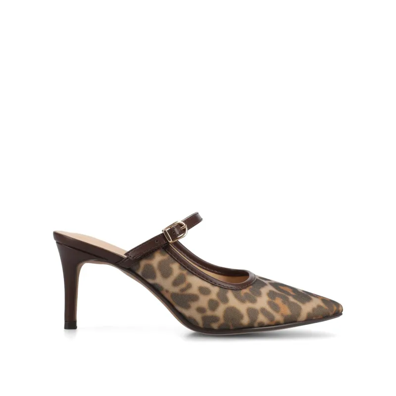 TIFFEE SLIP ON HEELS - Chocolate Leopard Mesh made by Journee Collection
