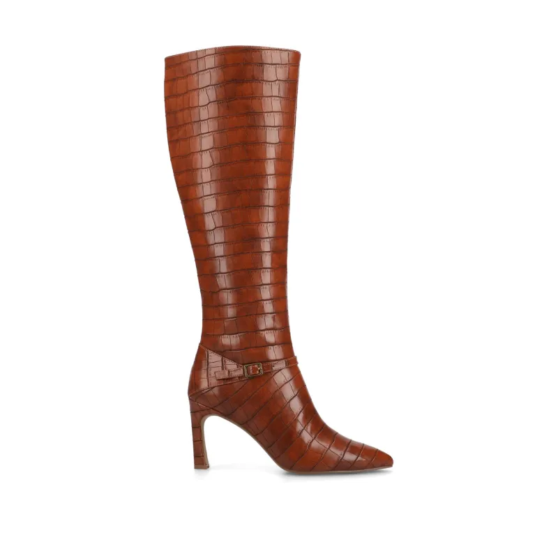 ELARA KNEE HIGH DRESS BOOTS-Croco Cognac made by Journee Collection