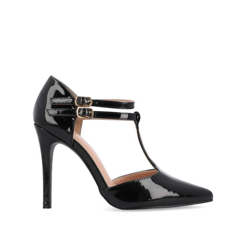 TRU T-STRAP STILETTO PUMP HEELS IN WIDE sold by Journee Collection