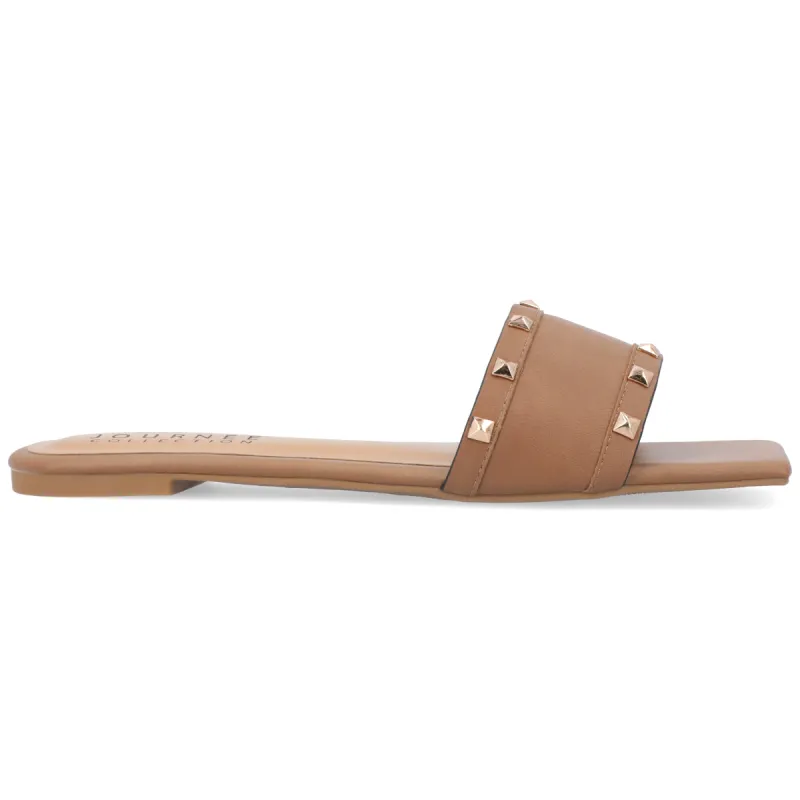 TREENA SLIDE SANDALS IN FAUX LEATHER sold by Journee Collection
