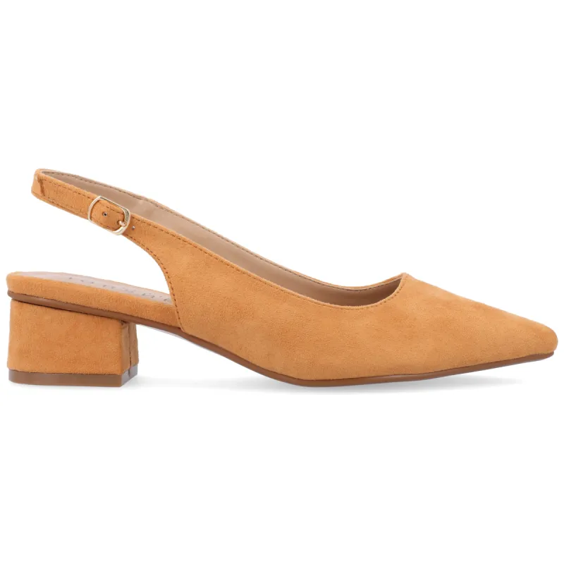 SYLVIA LOW BLOCK PUMP HEELS IN FAUX SUEDE sold by Journee Collection