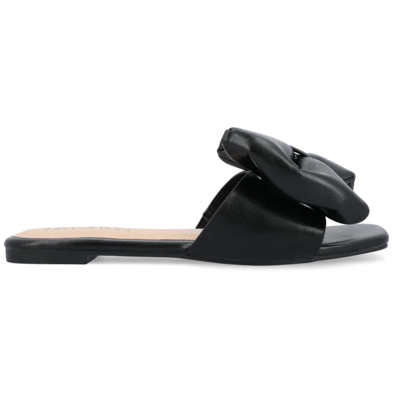 FAYRE PUFFED SLIDE SANDAL IN VEGAN LEATHER sold by Journee Collection