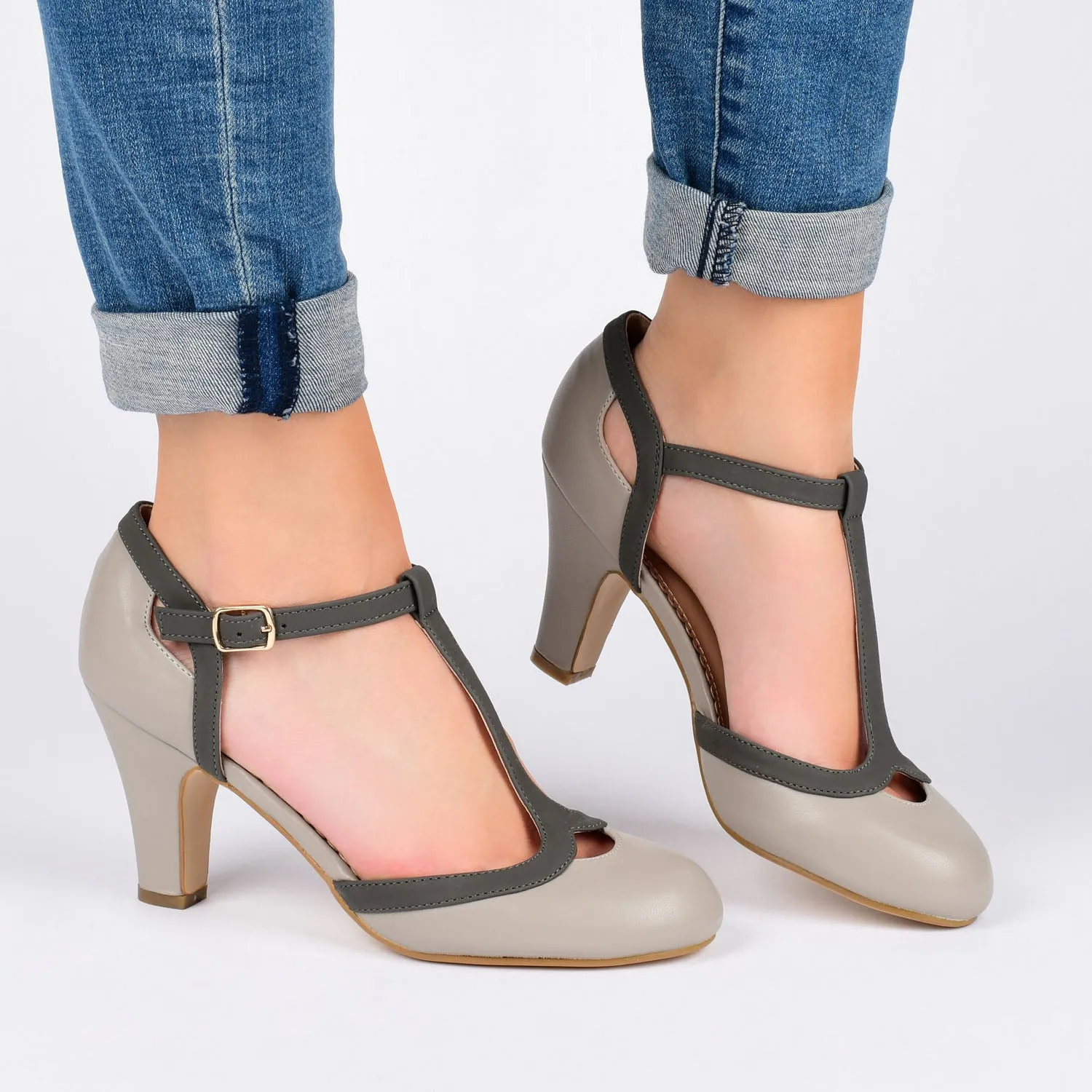 OLINA T-STRAP PUMP HEELS IN VEGAN LEATHER sold by Journee Collection product image thumbnail 2