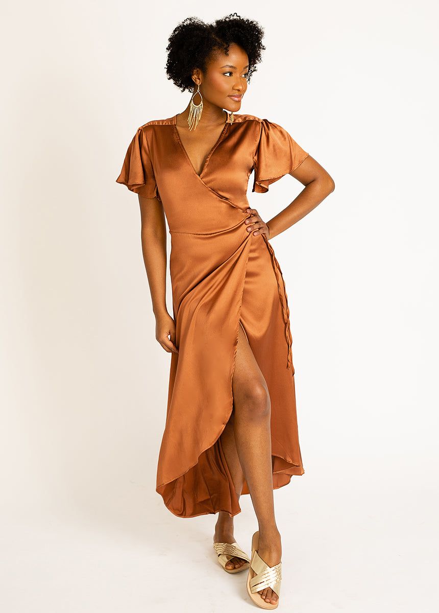 Giulia Silk Dress in Copper sold by Joyfolie