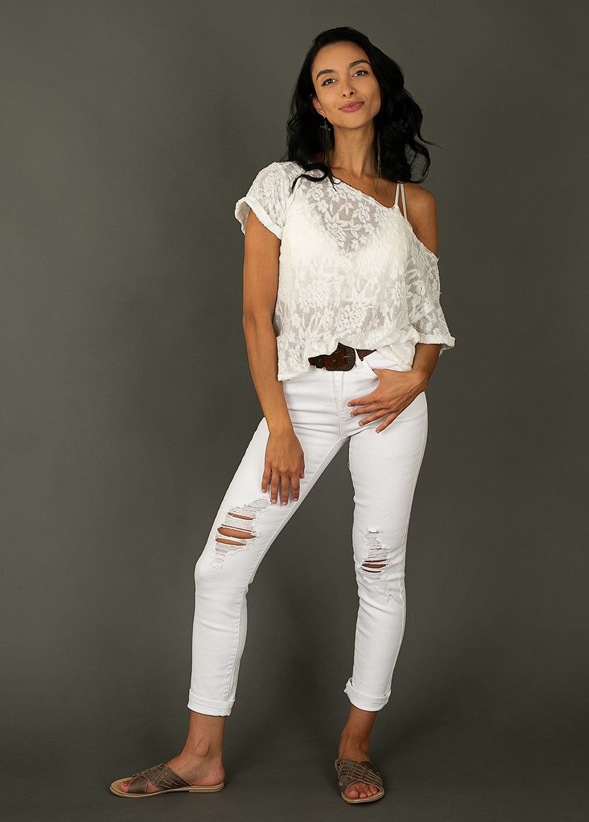 Clancy Girlfriend Denim in White sold by Joyfolie product image thumbnail 5