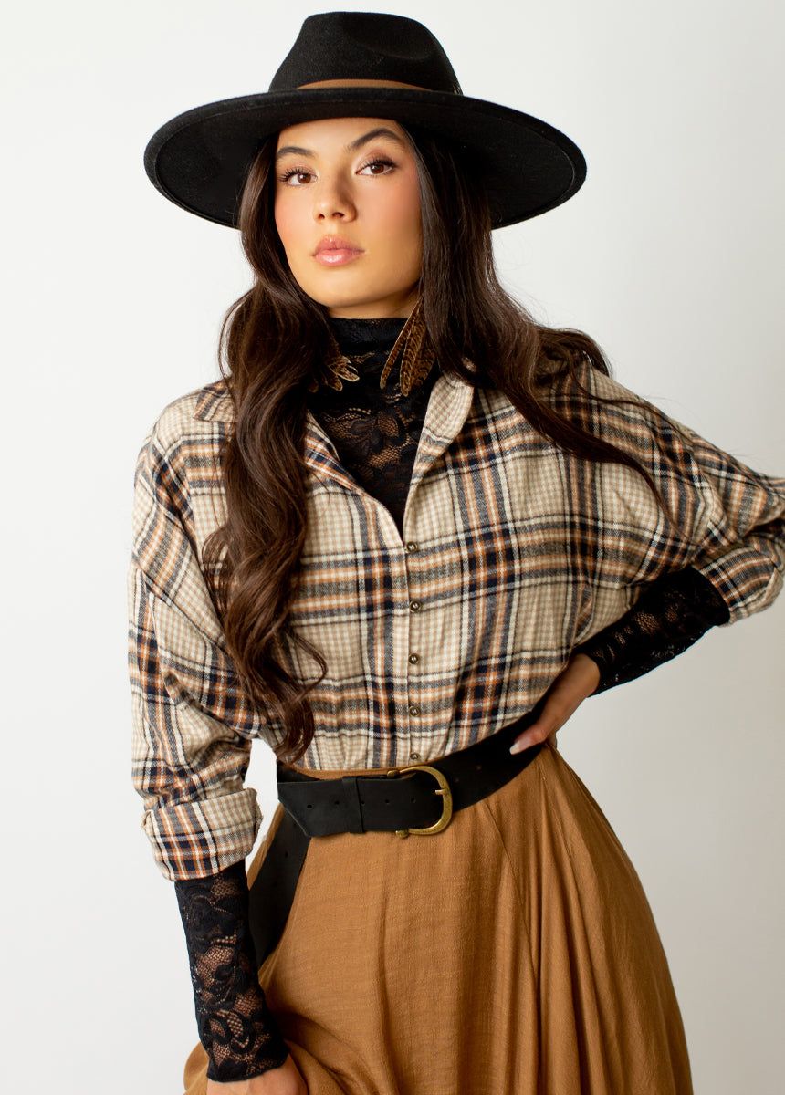 Marika Top in Neutral Plaid sold by Joyfolie product image thumbnail 2