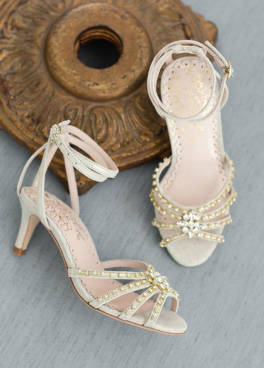 Maelyn Leather Heel in Gold sold by Joyfolie