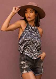 Enid Top in Black Mini Floral sold by Joyfolie