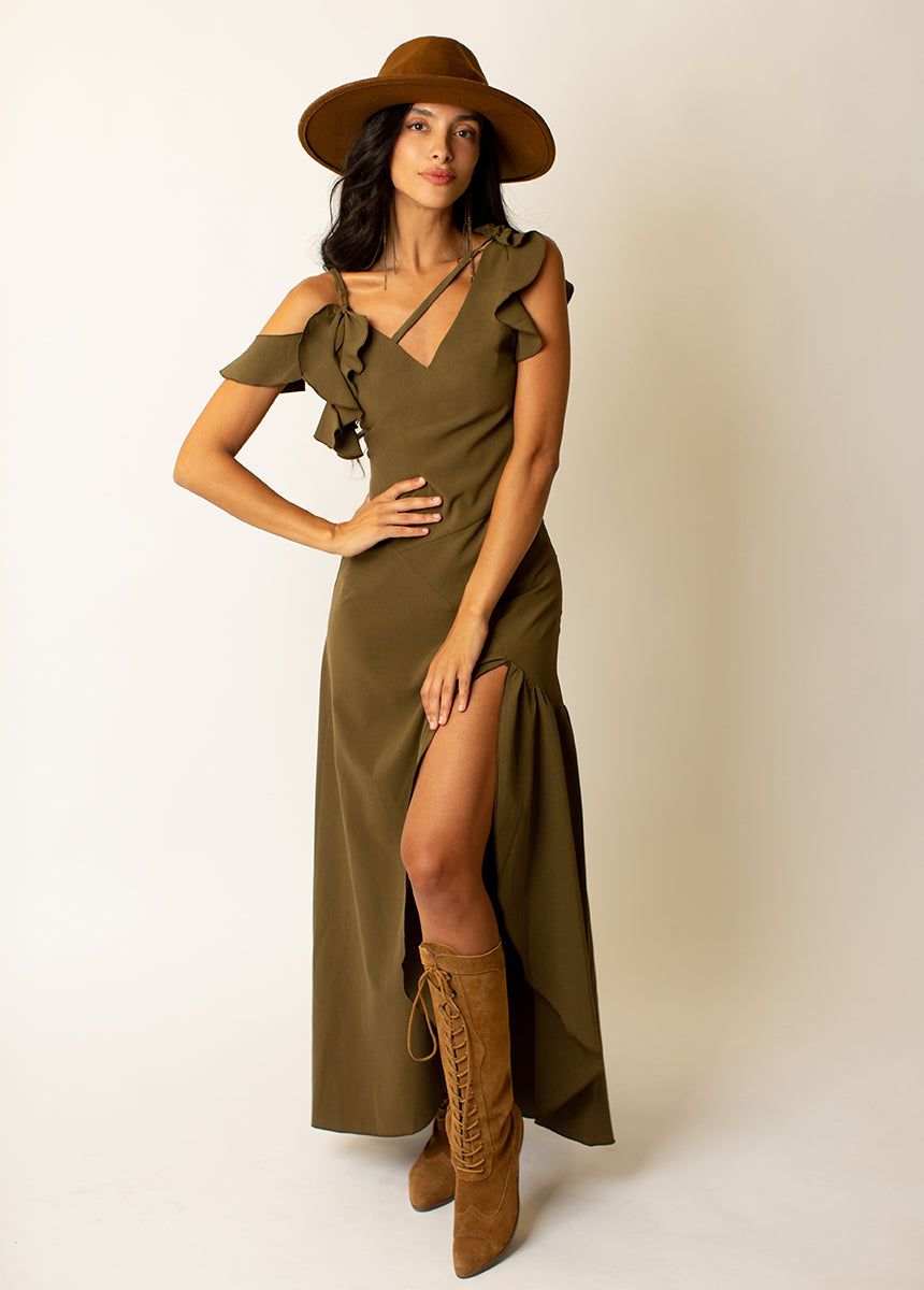 Bianka Dress in Olive sold by Joyfolie