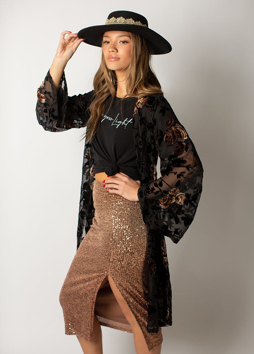 Annisa Duster in Black Burnout sold by Joyfolie