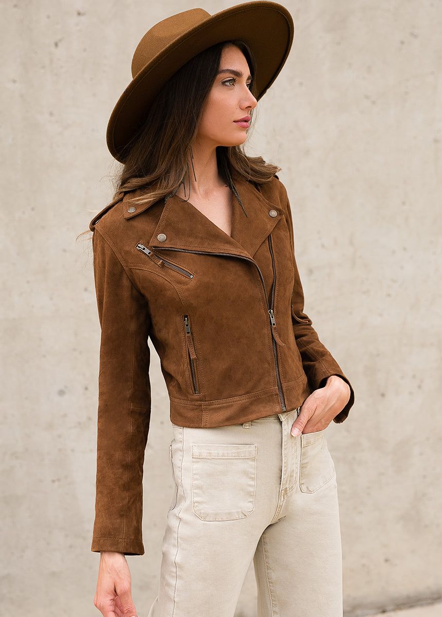 Roxana Leather Jacket in Nutmeg sold by Joyfolie product image thumbnail 4