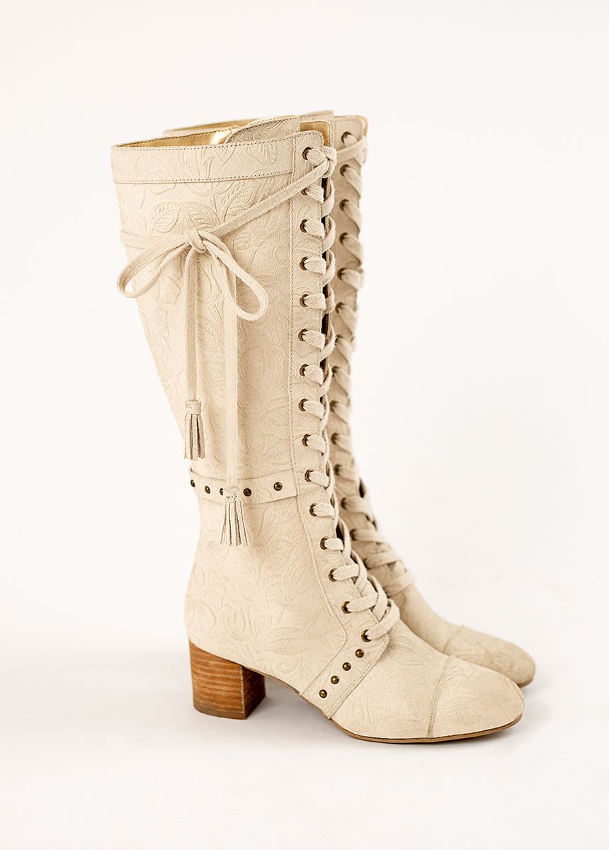 Marita Tall Boot in Bone sold by Joyfolie