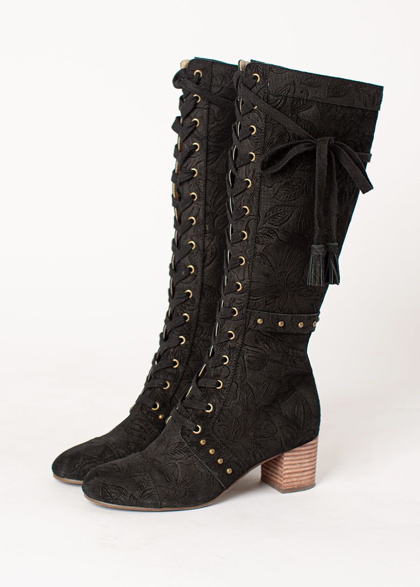 Marita Tall Boot in Washed Black sold by Joyfolie