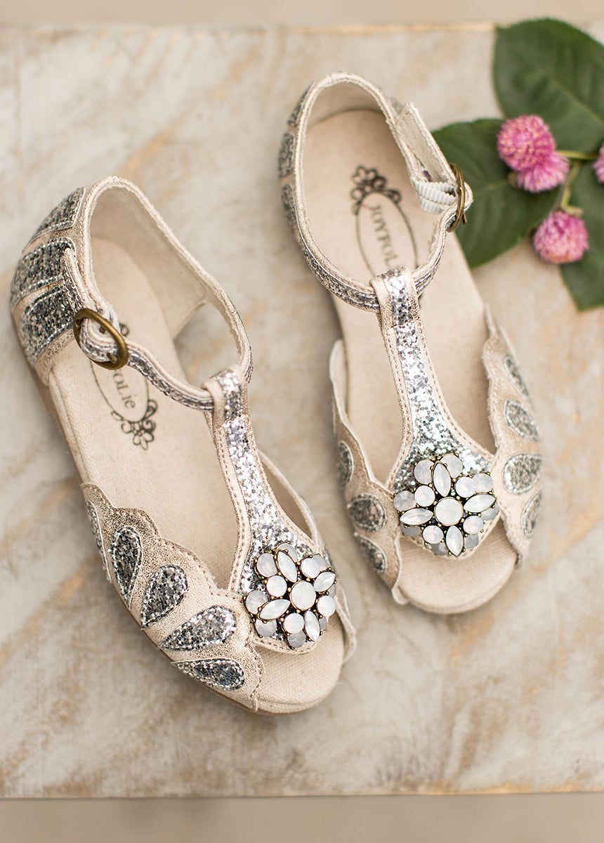 Mari Flower Girl Flat in Silver sold by Joyfolie