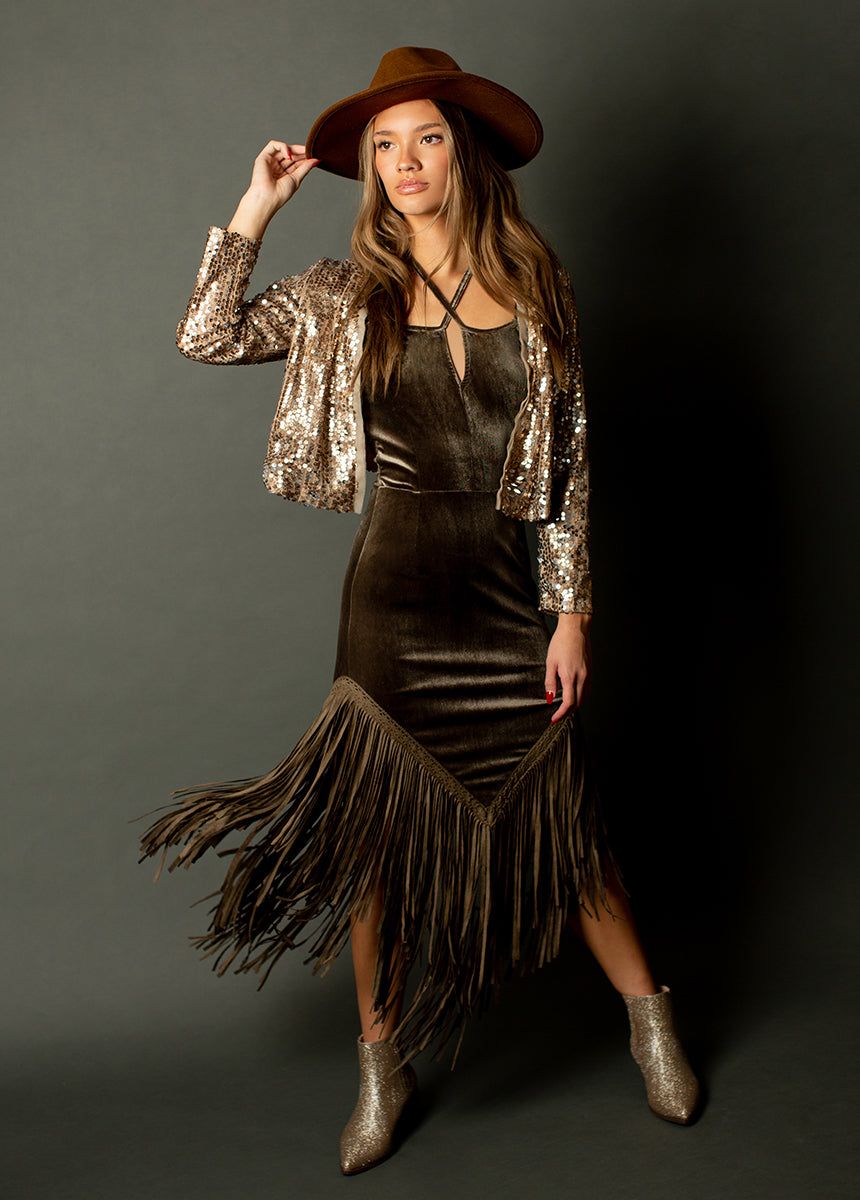 Klara Fringe Dress in Gray Green sold by Joyfolie product image thumbnail 2