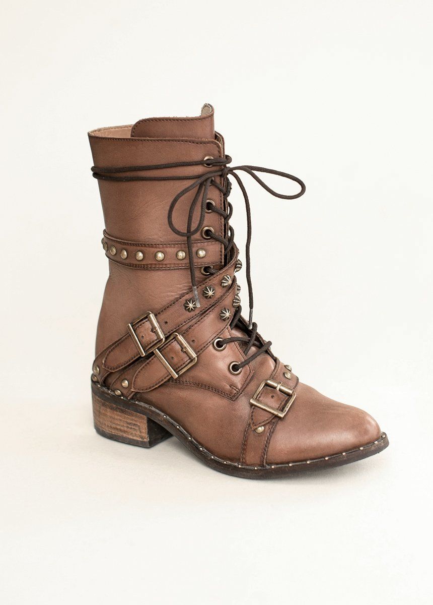Rowan Leather Combat Boot in Brown sold by Joyfolie