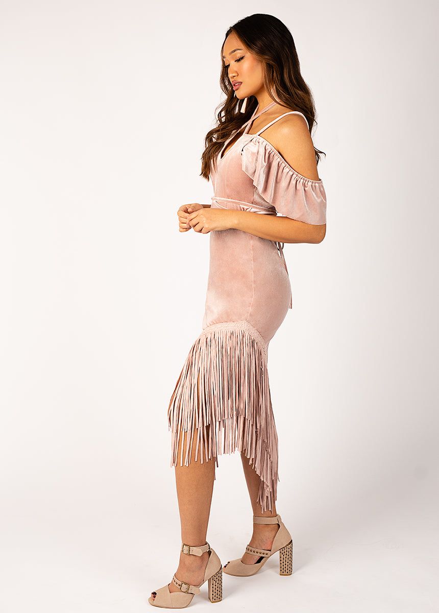 Klara Fringe Dress in Nude Pink sold by Joyfolie product image thumbnail 2