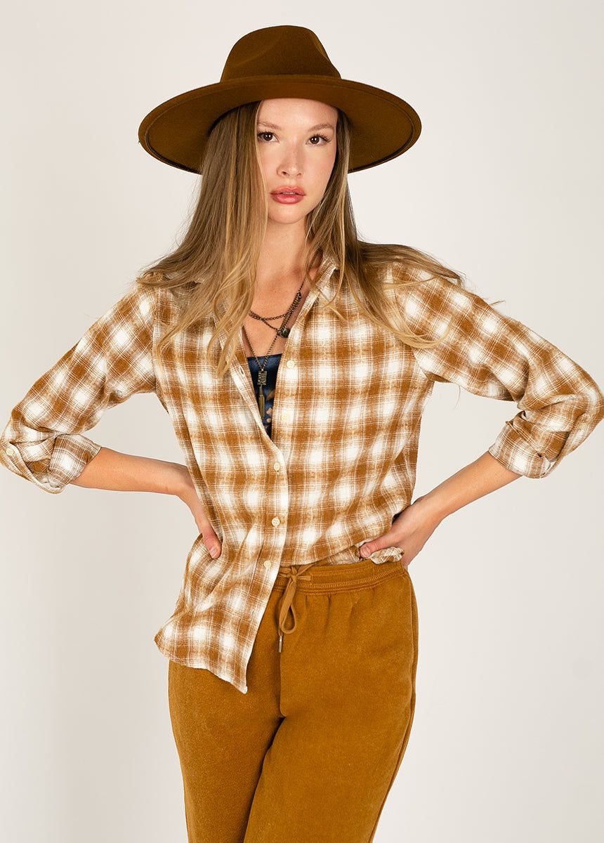 Taylah Top in Ochre Plaid sold by Joyfolie