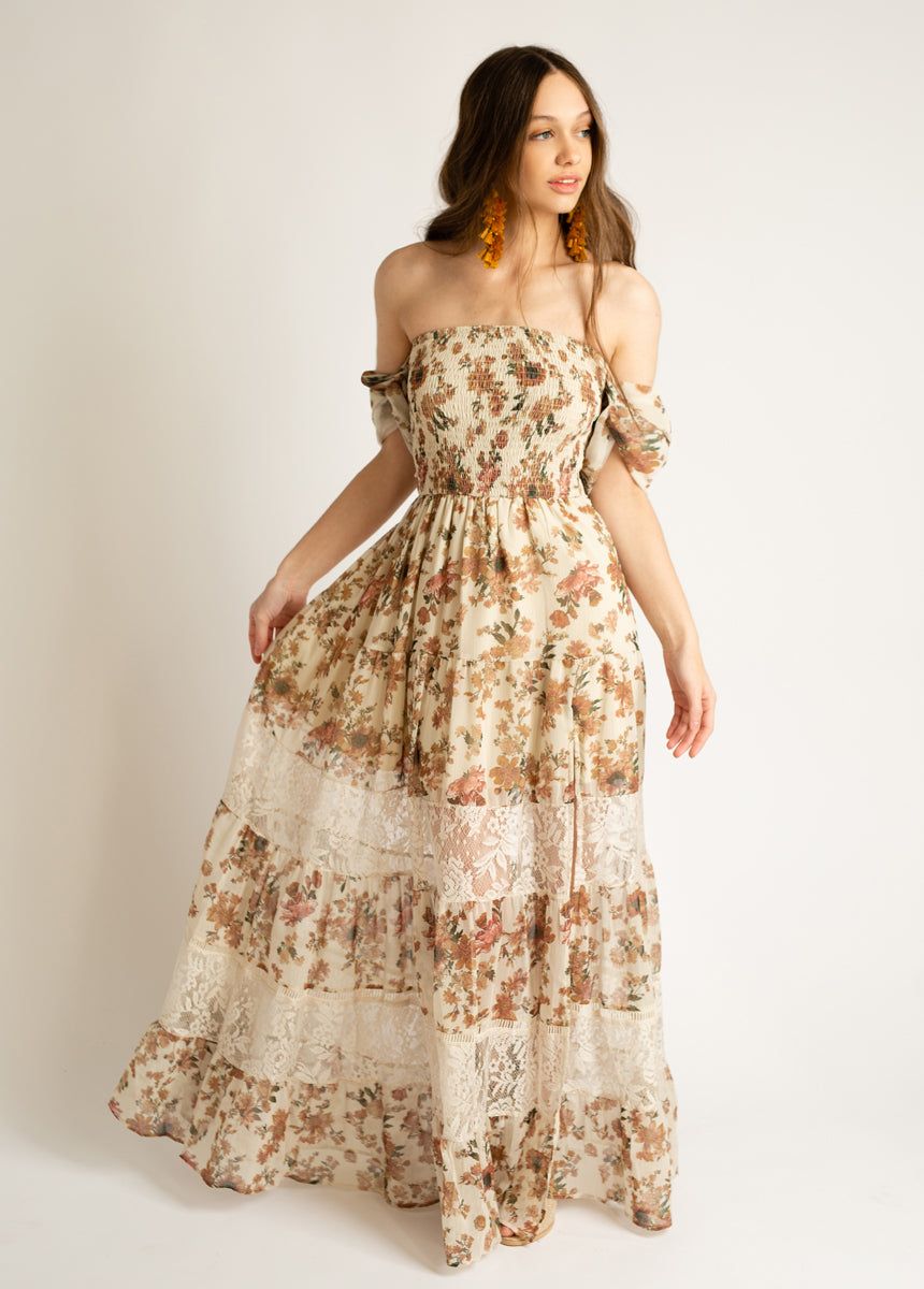 Sirena Dress in Sand Floral sold by Joyfolie product image thumbnail 2