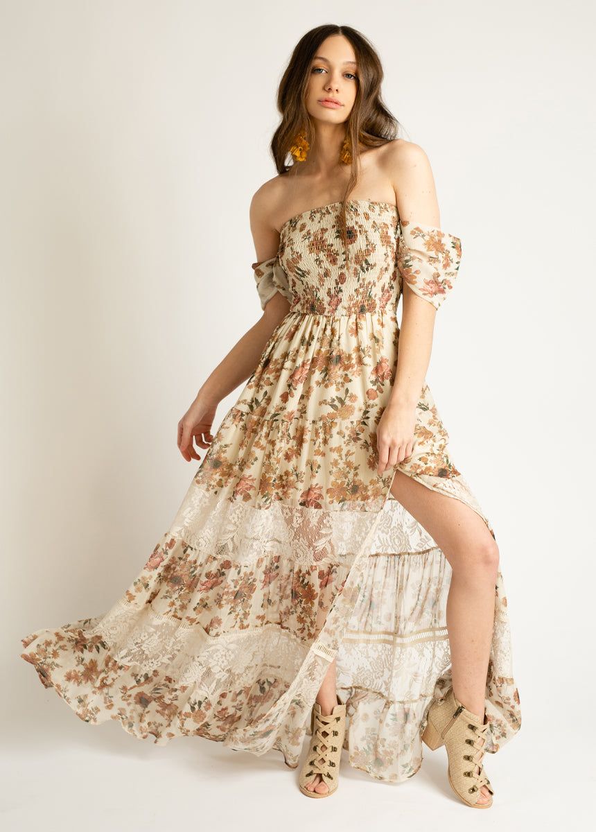 Sirena Dress in Sand Floral sold by Joyfolie