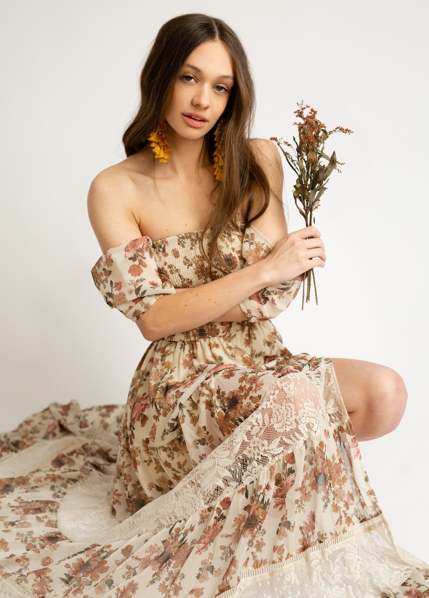 Sirena Dress in Sand Floral sold by Joyfolie product image thumbnail 3