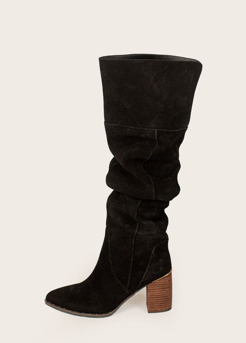 Nyra Slouch Boot in Washed Black sold by Joyfolie