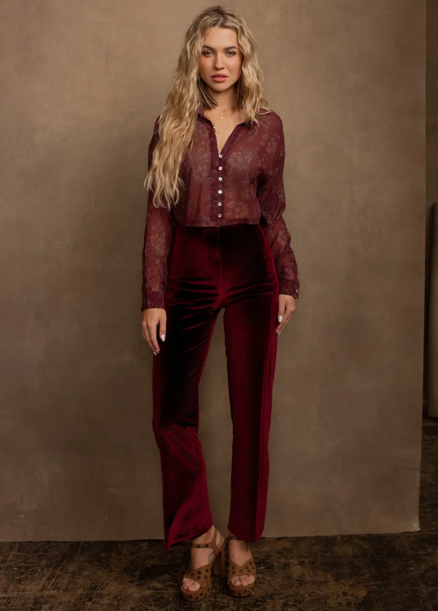 Agnecia Top in Burgundy Floral Print sold by Joyfolie product image thumbnail 4