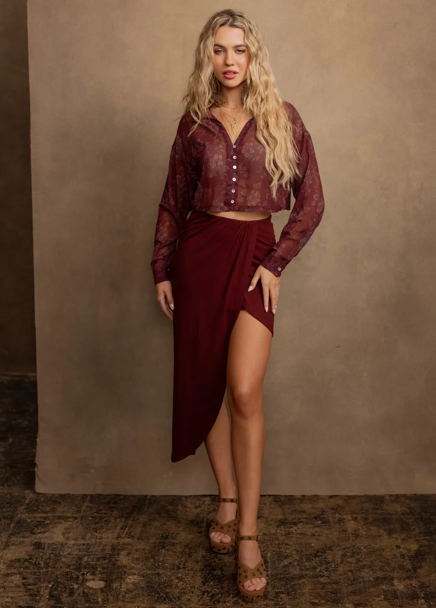 Agnecia Top in Burgundy Floral Print sold by Joyfolie product image thumbnail 5