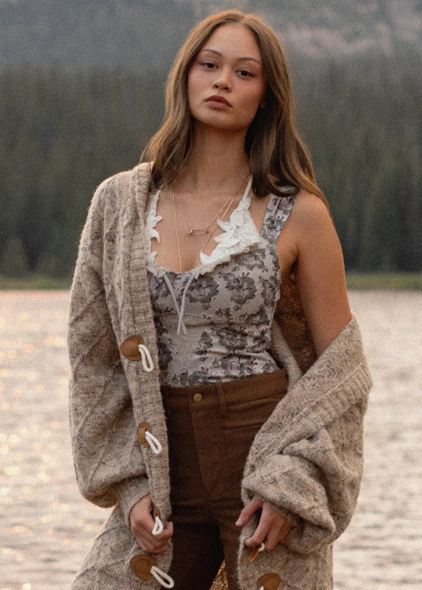 Pansey Bodysuit in Taupe Floral sold by Joyfolie