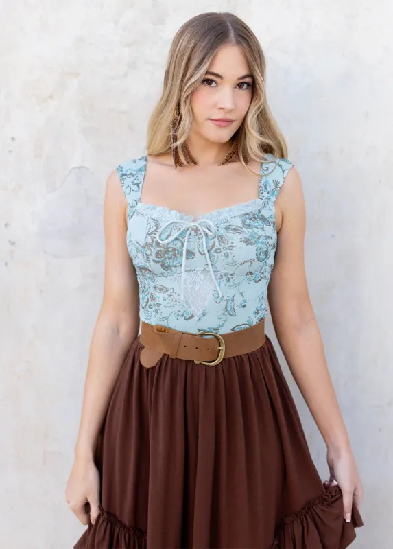 Pansey Bodysuit in Steel Blue Floral sold by Joyfolie