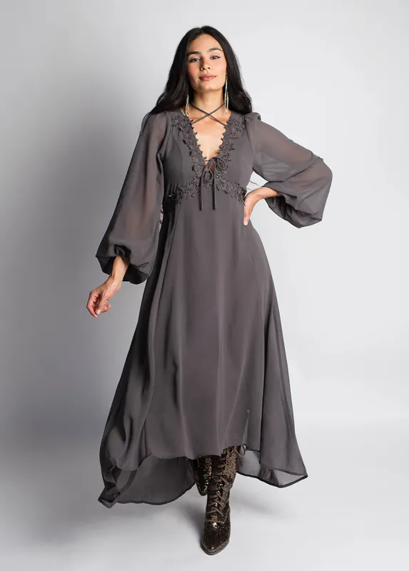 Niobe Dress in Dark Taupe sold by Joyfolie