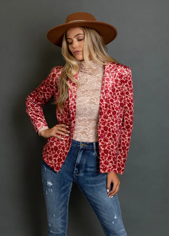 Louve Blazer in Red Floral sold by Joyfolie