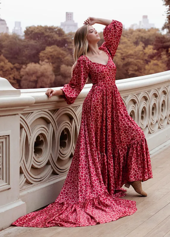 Lorna Impact Dress in Red Floral sold by Joyfolie