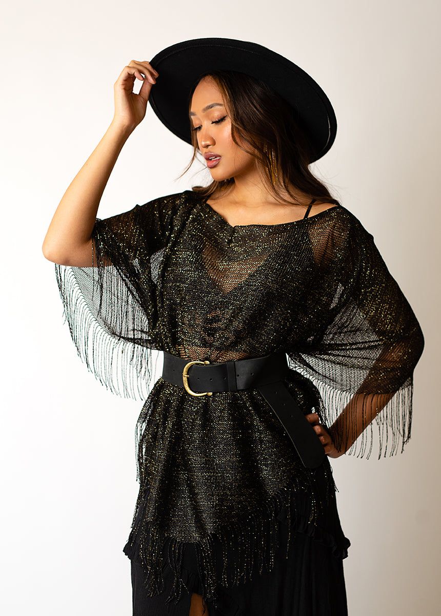 Danica Poncho in Metallic Black sold by Joyfolie