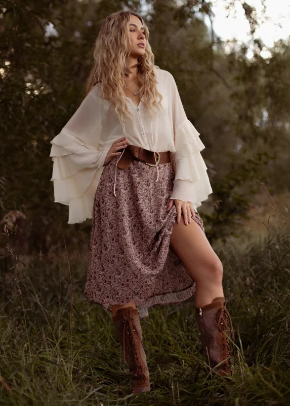 Sana Skirt in Vine Floral Print sold by Joyfolie